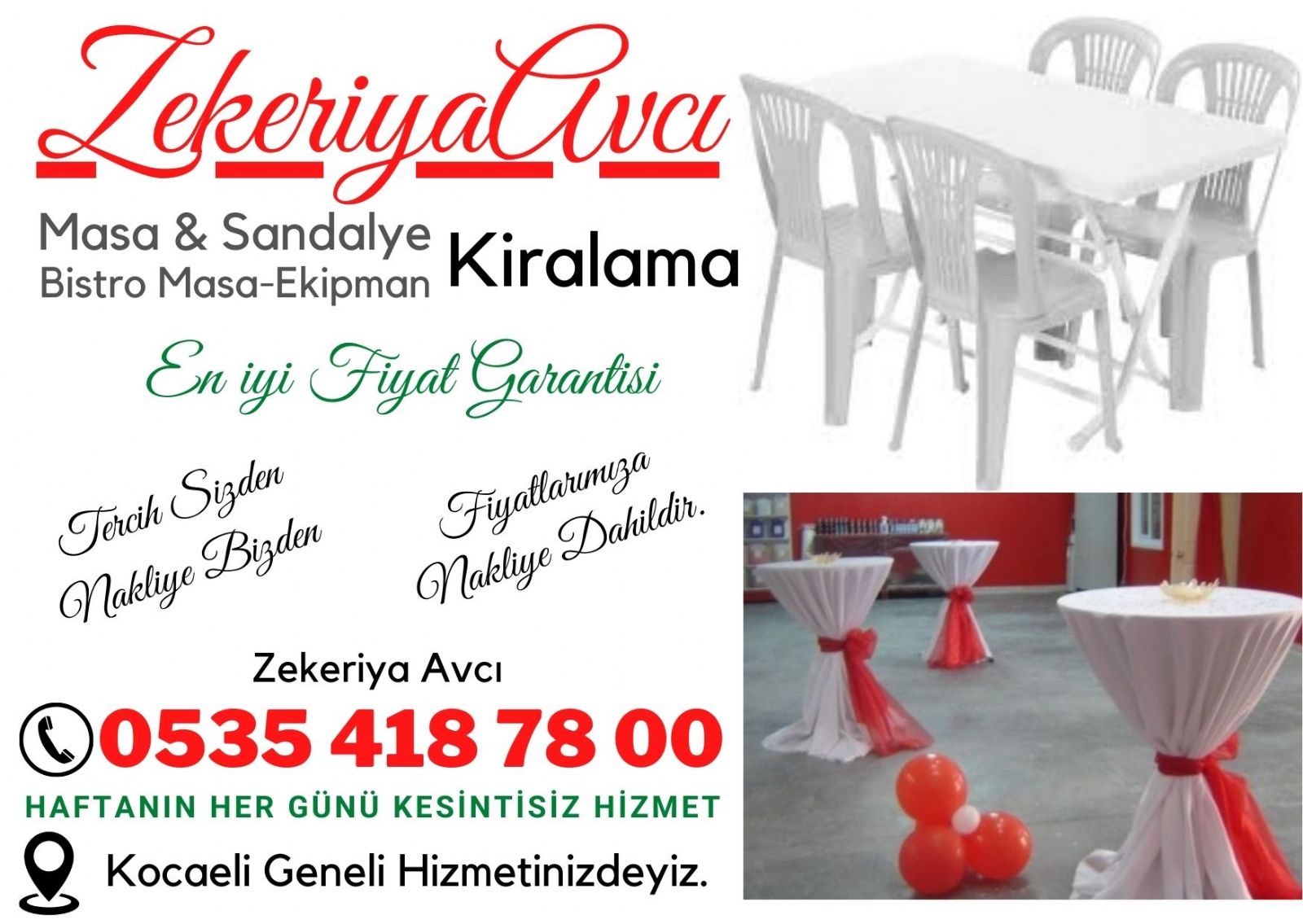 Gölcük Masa ve Sandalye Kiralama